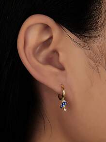 1 Pair Cute Small Blue Enamel Umbrella Pendant 925 Sterling Silver Earrings – Perfect For Ladies' Daily & Holiday Party Wear | Ideal Birthday, Halloween & Christmas Jewelry Gift