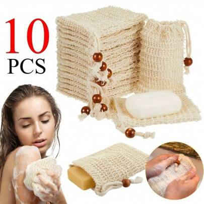 1/3/5/10 Piezas de bolsas de jabón de malla natural con efecto pelado hechas de fibra vegetal (Cezal), bolsas de jabón para uso en el baño como masaje y exfoliación, decoración del hogar y el baño, decoración de otoño, vuelta al colegio