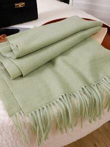 1 chiếc khăn choàng cashmere màu vàng tươi sáng, chất liệu mềm mại, có tua rua, dành cho nữ, kích thước 30*180cm, phù hợp với váy áo vào mùa xuân, hè, thu và đông. - Đậu xanh - Xem 4