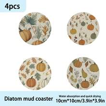 1 set/4 piezas /6 piezas /300 piezas Posavasos de barro de diatomeas con estampado de elementos otoñales, adecuados para decoración del hogar, cafeterías, meriendas, decoración de restaurantes, fiestas temáticas, decoración diaria, y también pueden ser dados como regalos de otoño