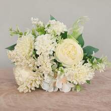 4pcs Artificial Flowers Wedding Silk Hydrangeas Flowers For Bride Hand Silk Blooming Peony Fake Flowers White Home Decoration - trắng - Xem 3