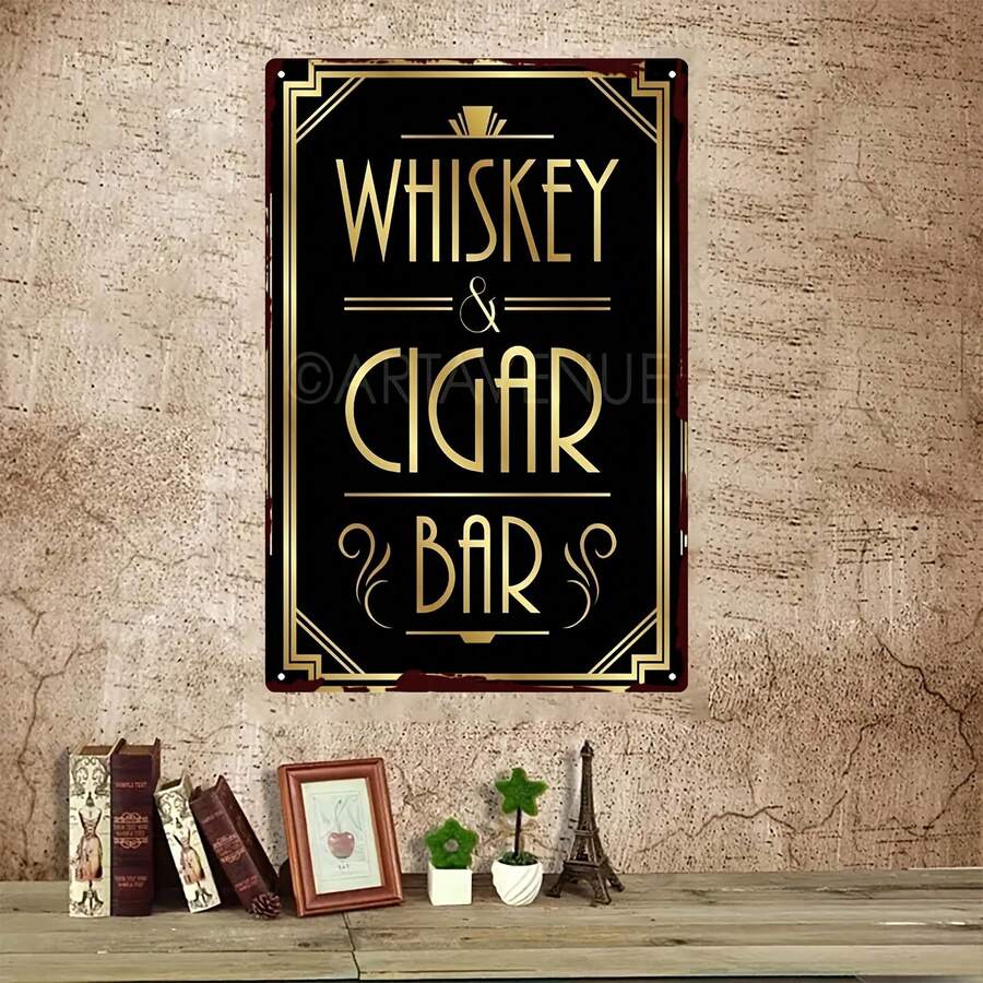 Artistic Signs & Plaquesprintable Art Deco Sign For A Whiskey And Cigar Lounge, Showcasing An Iron Artwork, Ideal For A Roaring Twenties Great Gatsby Inspired Celebration. Offered In 1920S Style JPG And SVG Formats, Dimensions 20*30Cm/8*12Inch. - 彩色 - 查看 1