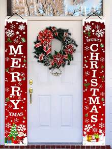 2 szt. baner świąteczny z napisem "Wesołych Świąt", dekoracja na drzwi ganku, odpowiedni do miasta, na ścianę wiejską, do ogrodu wewnętrznego i zewnętrznego, dekoracja na imprezę świąteczną