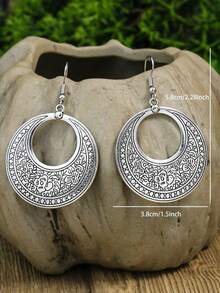 1 Pair Vintage Creative Graphic Pattern Hollow Round Earrings - Round Pendant - View 3