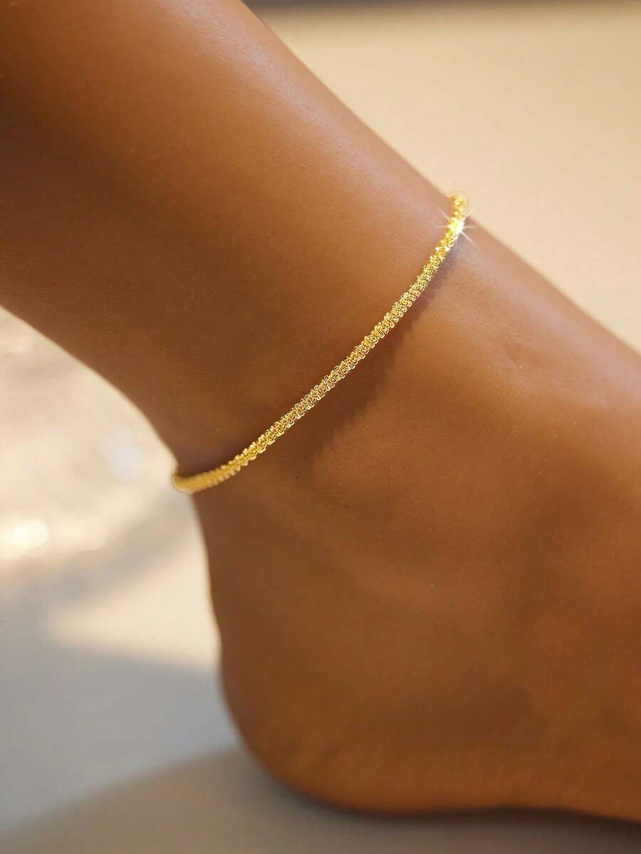 1 pieza Tobillera de flor delicada de plata de ley 925, joyería de cadena brillante minimalista, accesorio de plata versátil y dulce para uso diario - Amarillo Oro - Ver 1