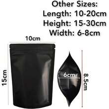 Ozchillon100pcs Black White Stand-Up Bags Matte Heat Seal Pouch Smell Proof Mylar Zipper Baggies Resealable Food Storage Packaging For Food,Coffee,Bean (Black, 12x20cm)