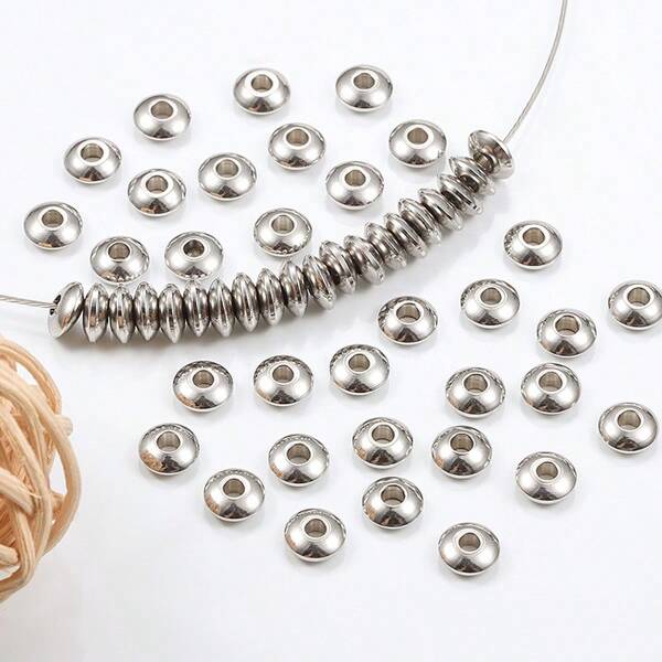 20 piezas de cuentas espaciadoras redondas planas de acero inoxidable 304 sueltas, suministros de artesanía para hacer pulseras, collares y joyería