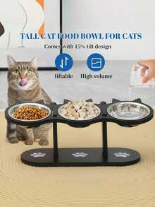Elevated Cat Food Bowl, 3 Stainless Steel Raised Cat Bowls With Stand, 15°Tilted Cat Bowl For Small Dog, Cat Food And Water Bowl Set, Anti Vomitting, Whisker Fatigue And Dishwasher Safe - Natural