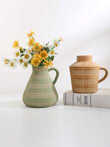 Set de 3 jarrones cerámicos bohemios, adecuados para sala de estar y dormitorio, jarrones para flores y plantas artificiales modernas de color amarillo, marrón y verde para decoración del hogar, decoración de oficina, vintage, rústico, estilo granja, regalo clásico