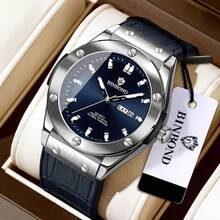 Đồng hồ nam cao cấp chạy bằng pin thạch anh, dây đeo bằng da thật, hiển thị ngày tự động chất lượng cao, chống nước và có dạ quang. - Một kích thước - Xem 1