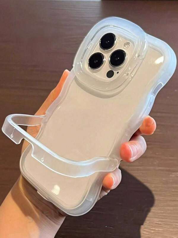 Two IN One Collapsible Stand Wave Transparent Case Compatible With IP16,15 11,12,13,14 Pro Max,14plus/15plus/16plus,XR,11promax Stylish 3D Curly Shock-Resistant Protective Cover