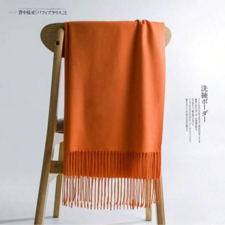MilyModa Plain Fine Cashmere Scarf 150g With Fringes - 紅蘿蔔 - 查看 1