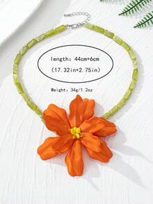 1件夸张橙黑扎染花卉手工串珠吊坠项链，3D立体花卉项链，适合派对、休闲、优雅场合佩戴，四季皆宜（黑色扎染颜色会因光线和角度不同而有所差异，产品与图片可能存在轻微色差） - 橘色 - 查看 5