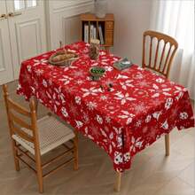 1pc Christmas Tablecloth For Rectangular Table, 152*259cm (60*102 Inches), Stain-Resistant, Wrinkle-Resistant, Red Plaid Print With Santa Claus & Snowflake Pattern, Suitable For Christmas Party Decoration
