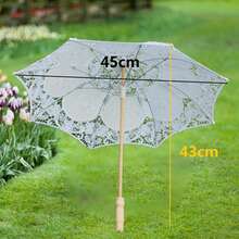 Lace Parasol Umbrella Vintage Wedding Bridal Lace Umbrella Craft White Lace Decorative Umbrella Photography Scene Prop 45cm*43cm - 白色 - 查看 3