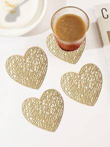 4-6 piezas Posavasos de PVC con forma de corazón para San Valentín, impermeable, fácil de limpiar, antideslizante, resistente al calor, elegantes manteles individuales, manteles de vinilo, decoración de mesa de comedor, almohadillas para mesa de cocina, decoración de bodas festiva