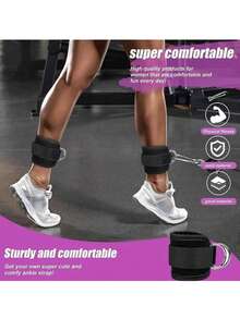 带双 D 形环的脚踝绑带，适合健身房锻炼 - 可调节袖口支架，用于臀部腿部力量训练、塑形和提臀 - 渐变粉色阻力带，适合深蹲、瑜伽和家庭健身 - 彩色 - 查看 3