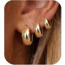 3Pairs Gold Hoop Earrings Set For Women Chunky Huggie Dainty Earrings Jewelry For Women Teens