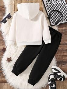 Tween Boy Cartoon Print Warm Hoodie And Sweatpants Set - White - View 3