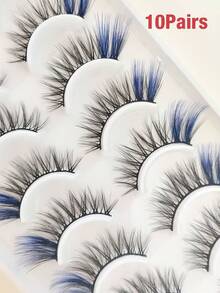 10 Pares de Cílios Postiços Azuis de Falso Vison Macio em Formato de Olho de Gato, Alongam o Canto Externo, Adequados para Festivais, Férias, Encontros e Outras Ocasiões