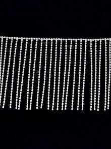 1pc Rhinestone Fringe Trim Rhinestone Sewing Beaded Fringe Trim Ribbon Tassel Chain For Clothing Accessories And DIY Craft Decoration (1.0 Yards, Silver) - Clear - View 10