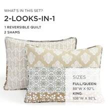 Lush Decor Bohemian Stripe Reversible Cotton Quilt Set, 3 Piece Set, Full/ Queen, Neutral & Multi - Striped Bedding Set - Brown Quilts Queen Size - Boho Decor - Neutral/Multi - View 4