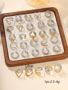 6/16/12/24pcs Stainless Steel Gold & Silver Tone Mixed Geometric Pattern Rings Set, Random Style Delivery, Adjustable Size, Suitable For Women Daily Decoration Or Gift - Gold and Silver - View 3