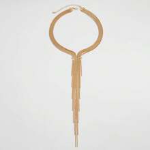 Gold Exquisite Long Tassel Y-Shaped Necklace For Women, Simple Wide Necklace, Cute Pendant, Neck Accessories Tassel Necklace Exaggerated Light Luxury Temperament Women's Necklace - 金色 - 查看 4