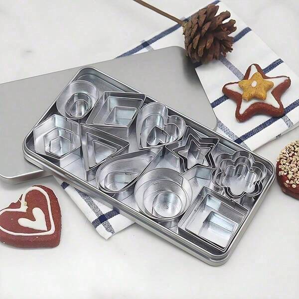 30pcs Mini Cookie Cutter Set - Stainless Steel Shapes Include Heart, Star, Round, Square, Hexagon, Oval, Diamond - Perfect For Baking, Crafts And Kids Fun Gifts