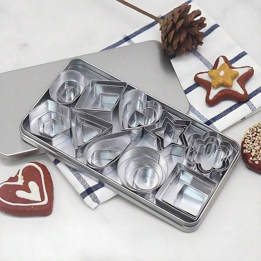 30pcs Mini Cookie Cutter Set - Stainless Steel Shapes Include Heart, Star, Round, Square, Hexagon, Oval, Diamond - Perfect For Baking, Crafts And Kids Fun Gifts
