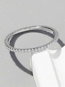 Vaerine 1枚经典复古简约精致单层全圆镶嵌925银立方氧化锆戒指，女士生活方式、社交、约会、派对、优雅礼物 - 彩色 - 查看 11