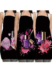 1pc Stylish Polyester Nail Polish Printed Apron - Adjustable, Water-Resistant, And Comfortable Kitchen Apron For Home Cooking, Baking, BBQ, And DIY Projects - Perfect For Men And Women