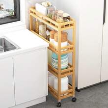 SURUIHK Bamboo Kitchen Rolling Cart, Removable Wood Trolley Island Cart With Multi Layer Storage Shelves, Utility Storage Rack On Wheels For Kitchen, Coffee Bar And Home Organizer - 三層(50x18x72公分) - 查看 6