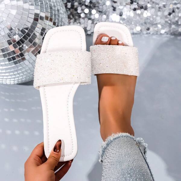 Flat Sequin Casual Slippers For Women, Soft Sole High-End Sequin Sandals, New Summer Style