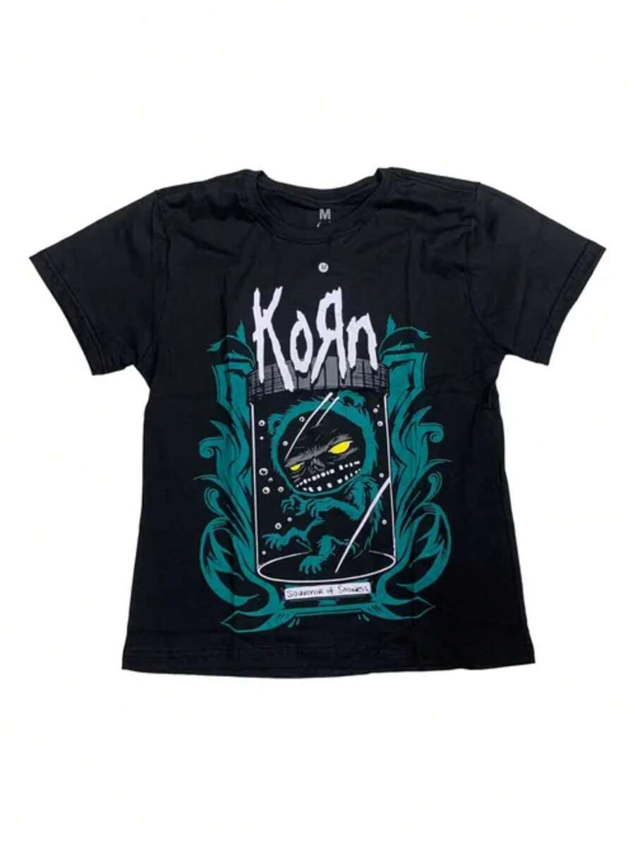 Korn Rock Band T-Shirt International Music Unisex Male Female 100% Cotton Premium Top Streetwear Launch Immediate Shipping Various Colors!! Plus Size - 黑色 - 查看 1