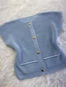 STORE MODAS MAX KNITTED VEST FANG BUTTONS - 淡藍色 - 查看 1