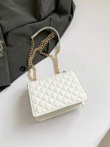 Seam Chain SS Jewelry Square Shoulder Bag Oblique Shoulder Bag - White - View 6