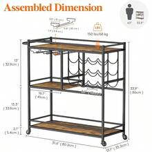Drink Trolley 3 Tier Bar Cart With Lockable Wheels 12 Wine Rack And 3 Rows Glass Holders Kitchen Serving Cocktail Alcohol Trolley For Dining Livingroom 80.2 X 33.2 X 86 Cm Rustic Brown - RusticBrown - View 5