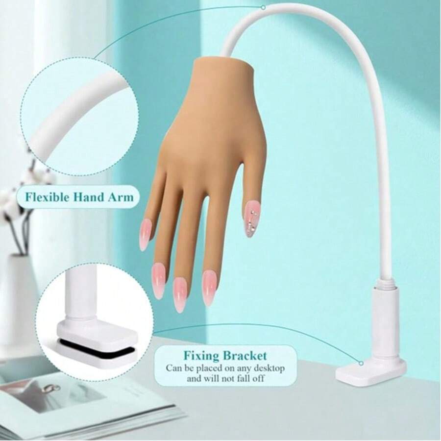 Mano de práctica de uñas acrílicas - Mano de práctica de uñas de silicona, versión mejorada con placas de uñas que nunca se caen, mano de práctica de manicura de uñas falsas, mano de modelo de uñas flexible, incluye 50 placas de uñas. Los dedos no se rompen fácilmente - Los dedos tienen un esqueleto de aluminio de 3,2 mm en el interior que conecta todo el dedo, lo que permite que los dedos se doblen en varios ángulos. - Café integral - Ver 1