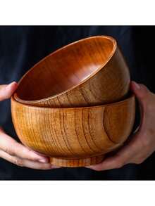 1pc,Japanese Style Wooden Bowl Jujube Wooden Bowl Round Large Soup Bowl Creative Children's Rice Bowl Tableware - Multicolor - View 9