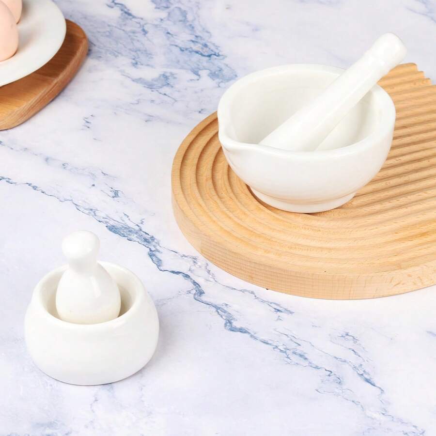 迷你白色陶瓷研钵和研杵套装，完整药丸研磨器，也适用于研磨香料、草药，陶瓷研磨碗，瓷质研磨器