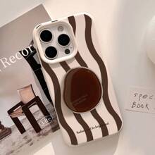 GUCADI 1pc Cheese White Striped + Red Brown Round Stand Retro Creative High-End Anti-Drop Soft Case Compatible With Apple 16/15/14/13/12/11 Series Waterproof Shockproof Scratch Resistant - White - View 10