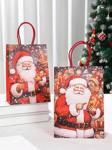 4pcs Christmas Kraft Paper Gift Packing Bags Handbags, Christmas Santa Claus Print Red Hand Bags, Christmas Tote Bags With Handles, 2025 Christmas Decoration For Home, Christmas Treat Bags, Multifunctional Christmas Party Gift Wrapping Bags, Xmas Party Favors Bags, Christmas Gift Wrapping Supplies, 2026 New Year Gift Packing Bags