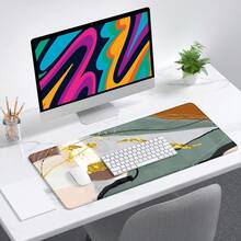 Alfombrilla de escritorio, alfombrilla de mouse, 32 x 12 pulgadas, XXL extendida para juegos, decoración de escritorio, alfombrilla de mouse XL para laptop y teclado. - Arte abstracto retro - Ver 8