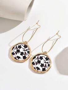 Retro Luxury Blue And White Porcelain Cloisonne Pattern Long Hook Earrings, Suitable For Women's Vacation, Gifts, And Daily Wear - Gold - View 7