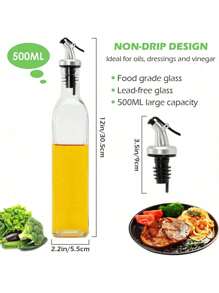1PC/2PCS Olive Oil Dispenser, Vinegar And Olive Oil Bottle Kitchen Home Dispenser Set 500ML,Olive Oil Carafe For Kitchen,Seasoning Storage Container For Cooking Baking Salad Grilling