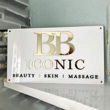 Customized Transparent Acrylic Sign, Rose Gold And Gold Letters & Gold Lines, Customized Rectangular Acrylic Wall Sign For Hair Salon Decoration, 3D Acrylic Commercial Sign | Customized Text Wall Sign | Rectangular Logo Sign | Hair Salon, Nail Studio, Beauty Clinic, Beauty Store Sign, Gold And White Customized Wall Sign, Includes All Installation Accessories (Gold Bracket) ,For Family, Boutique - Multicolor - View 14