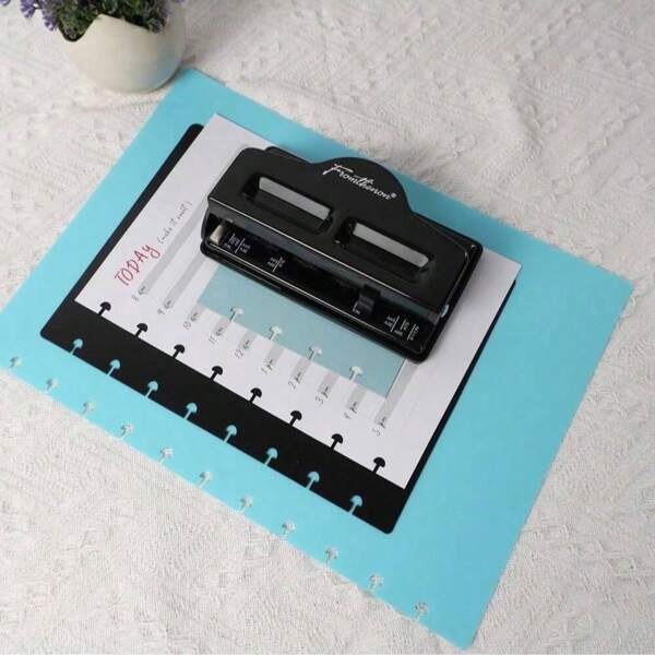 Fromthenon Mushroom Shaped 4-Hole Punching Machine, Suitable For A4/A5/A6/A7 Disc Binding Notebooks, Photo Cards, Scrapbook Binding Plans CDs T-Hole Punching Stationery, Black