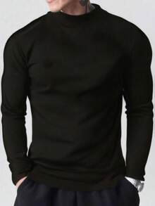 1PC Men's Paris Pattern Black Simple And Versatile Half Turtleneck Base Layer. Skin-Friendly Fabric, Soft Base Layer. Suitable For Giving To Boyfriends Or Husbands.