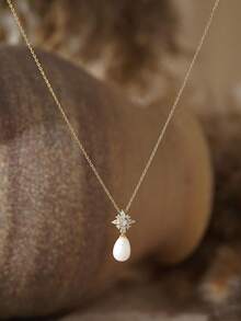 Tiny Handmade Freshwater Pearl Necklace, Double Layer Pearl Necklace, Gold Pearl Drop Necklace, Minimalist Necklace, Wedding Jewelry, Perfect Bridal Necklace Bridesmaid Gift, Christmas Gift For Her Daily Necklace - Pearl and  Flower Necklace - View 4